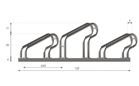 Wymiary stojaka rowerowego SR-3.505UP. Widok z przodu.