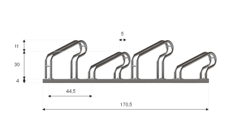 Wymiary stojaka rowerowego SR-4.505UP. Widok z przodu.
