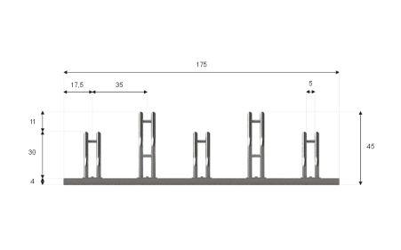 Wymiary stojaka rowerowego SR-5.505. Widok z przodu.