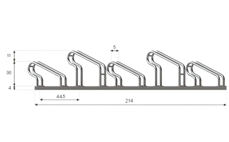 Wymiary stojaka rowerowego SR-5.505UL. Widok z przodu.
