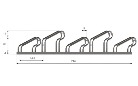 Wymiary stojaka rowerowego SR-5.505UP. Widok z przodu.