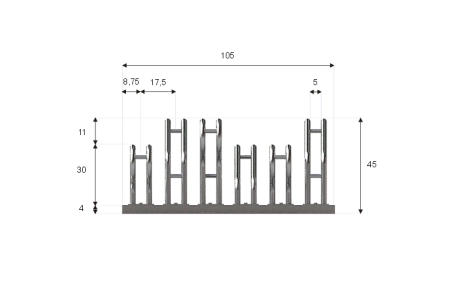 Wymiary stojaka rowerowego SR-6.505DW. Widok z przodu.
