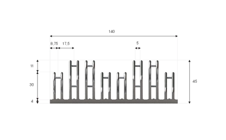 Wymiary stojaka rowerowego SR-8.505DW. Widok z przodu.