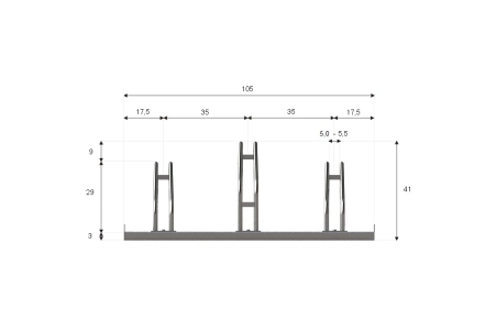 Wymiary stojaka rowerowego SR-3.303. Widok z przodu.