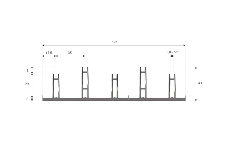 Wymiary stojaka rowerowego SR-5.303. Widok z przodu.