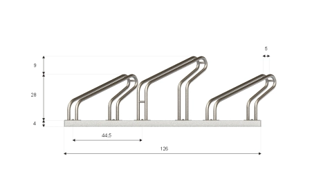 Wymiary stojaka rowerowego SR-3.909UP. Widok z przodu.