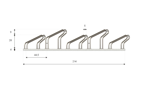 Wymiary stojaka rowerowego SR-5.909UP. Widok z przodu.