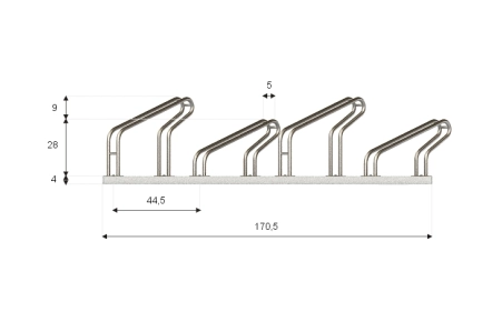 Wymiary stojaka rowerowego SR-4.909UP. Widok z przodu.