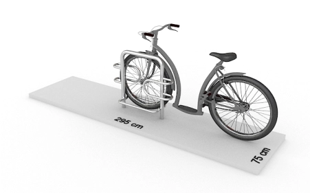 Wizualizacja powierzchni roboczej dla 2 rowerów w stojaku SR-2. Widok z perspektywy bocznej