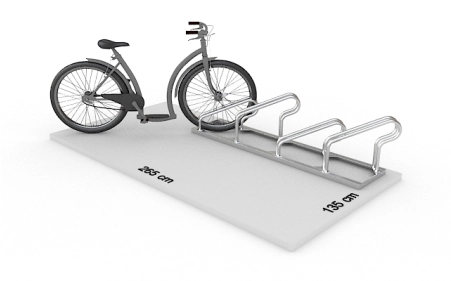 Wizualizacja powierzchni roboczej dla 4 rowerów w stojaku SR-4.505UP Widok z perspektywy bocznej.