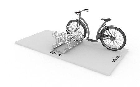 Wizualizacja powierzchni roboczej dla 6 rowerów w stojaku SR-6.505DW. Widok z perspektywy bocznej.