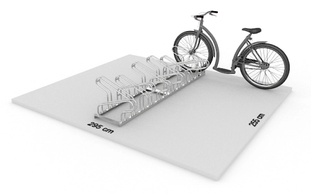 Wizualizacja powierzchni roboczej dla 12 rowerów w stojaku SR-12.303DW. Widok z perspektywy bocznej.