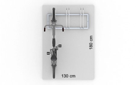 Wizualizacja powierzchni roboczej dla 3 rowerów w stojaku SR-3.303. Widok z perspektywy górnej.
