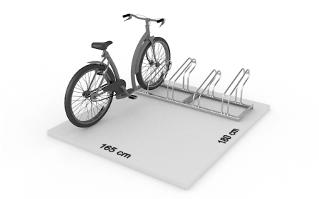 Wizualizacja powierzchni roboczej dla 4 rowerów w stojaku SR-4.303. Widok z perspektywy bocznej