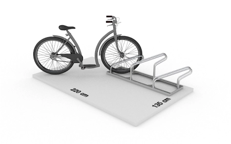 Wizualizacja powierzchni roboczej dla 3 rowerów w stojaku SR-3.909UP. Widok z perspektywy bocznej.