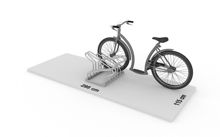 Wizualizacja powierzchni roboczej dla 4 rowerów w stojaku SR-4.909DW. Widok z perspektywy bocznej.