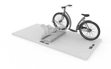 Wizualizacja powierzchni roboczej dla 6 rowerów w stojaku SR-6.909DW. Widok z perspektywy bocznej.