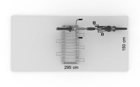 Wizualizacja powierzchni roboczej dla 6 rowerów w stojaku SR-6.909DW. Widok z perspektywy górnej.