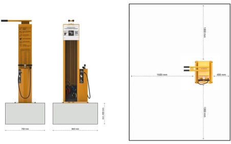 Stacja ładowania i naprawy rowerów SŁNR-1.1.07, 4 gniazda Schuko 250V, stal nierdzewna AISI 304 malowana proszkowo RAL
