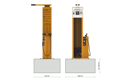 Stacja ładowania i naprawy rowerów SŁNR-1.1.07, 4 gniazda Schuko 250V, stal nierdzewna AISI 304 malowana proszkowo RAL