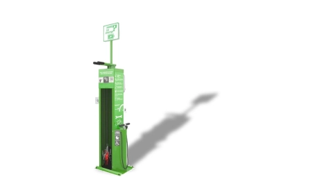 Stacja ładowania i naprawy rowerów SŁNR-1.1.07, 4 gniazda Schuko 250V, stal nierdzewna AISI 304 malowana proszkowo RAL