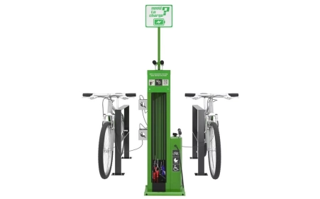 Stacja ładowania i naprawy rowerów SŁNR-1.1.08, 4 gniazda Schuko 250V, stal ocynkowana galwanicznie malowana proszkowo RAL