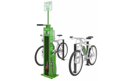 Stacja ładowania i naprawy rowerów SŁNR-1.1.08, 4 gniazda Schuko 250V, stal ocynkowana galwanicznie malowana proszkowo RAL