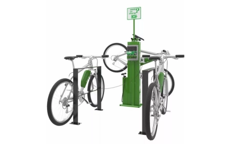 Stacja ładowania i naprawy rowerów SŁNR-1.1.08, 4 gniazda Schuko 250V, stal ocynkowana galwanicznie malowana proszkowo RAL